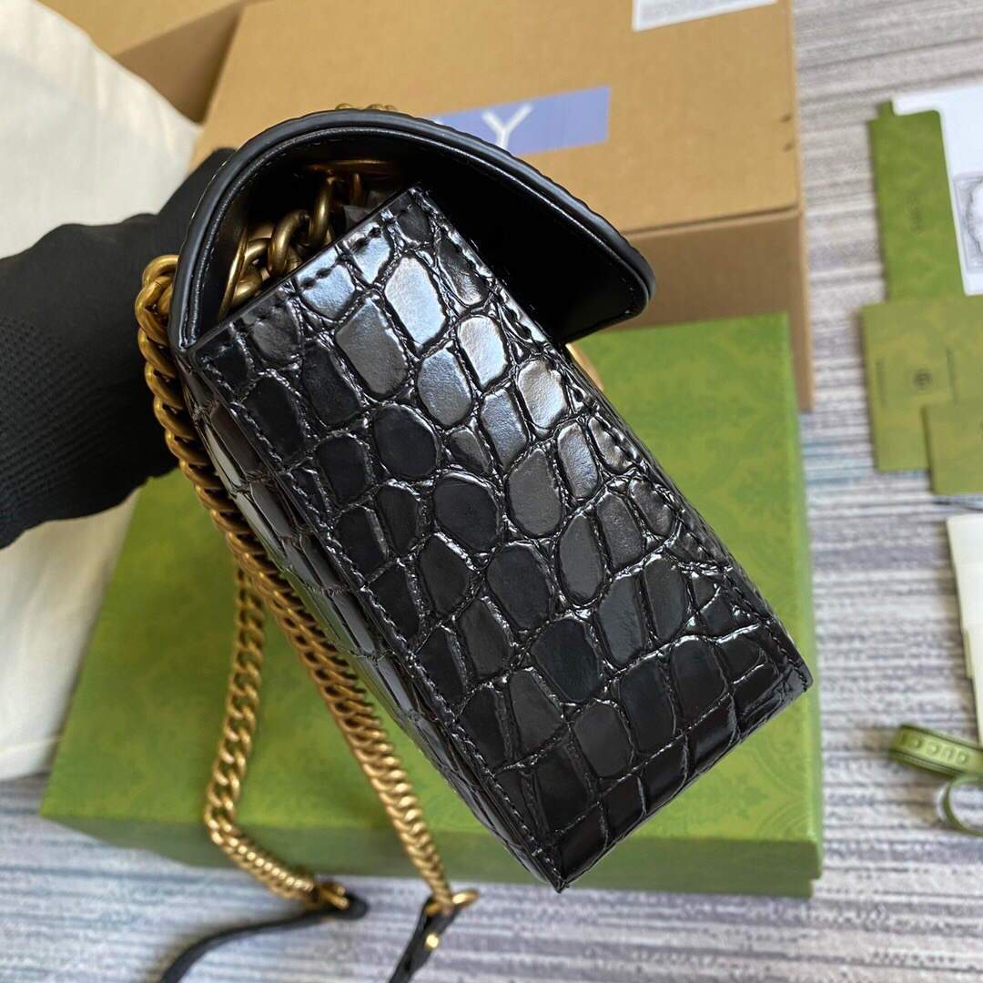 Gucci 443497 GG Marmont Small Crocodile Pattern Matelass¨¦ Shoulder Bag Black - luxibagsmall