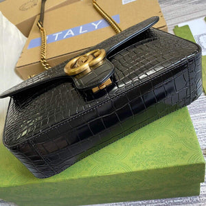 Gucci 443497 GG Marmont Small Crocodile Pattern Matelass¨¦ Shoulder Bag Black - luxibagsmall