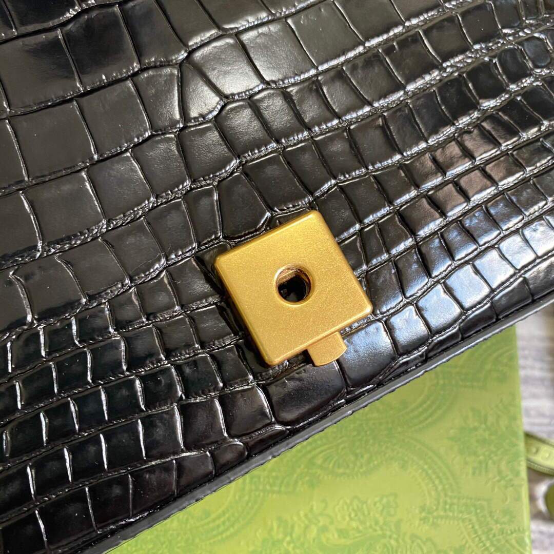 Gucci 443497 GG Marmont Small Crocodile Pattern Matelass¨¦ Shoulder Bag Black - luxibagsmall