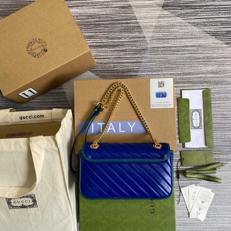 Gucci 443497 GG Marmont Small Shoulder Bag Blue Green