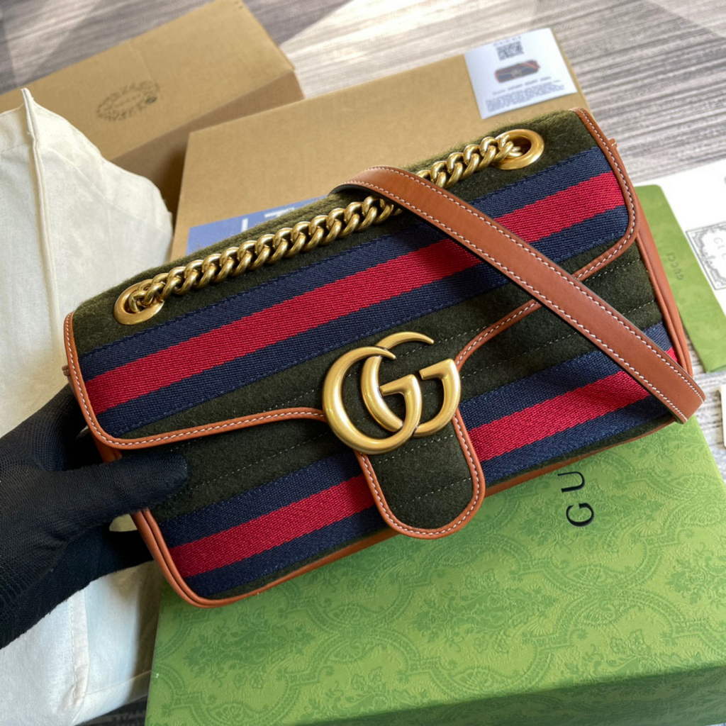 Gucci 443497 GG Marmont Small Shoulder Bag Green Brown