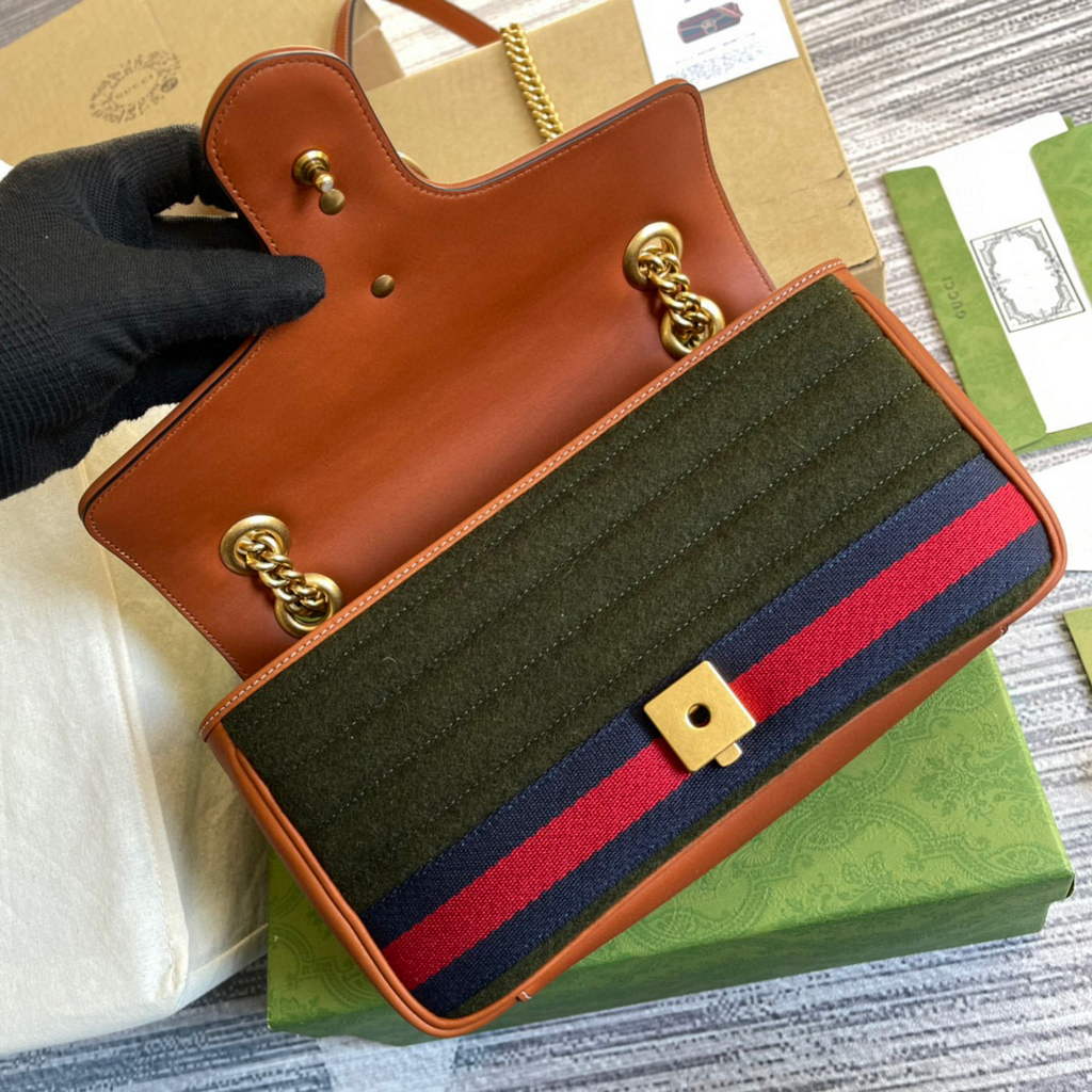 Gucci 443497 GG Marmont Small Shoulder Bag Green Brown