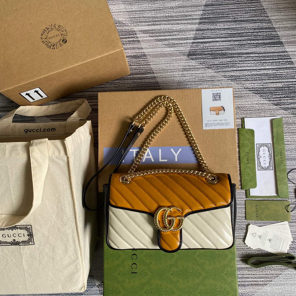 Gucci 443497 GG Marmont Small Shoulder Bag Yellow White