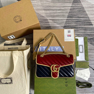 Gucci 443497 GG Marmont Small Shoulder Bag Blue and Red - Default Title - View 1