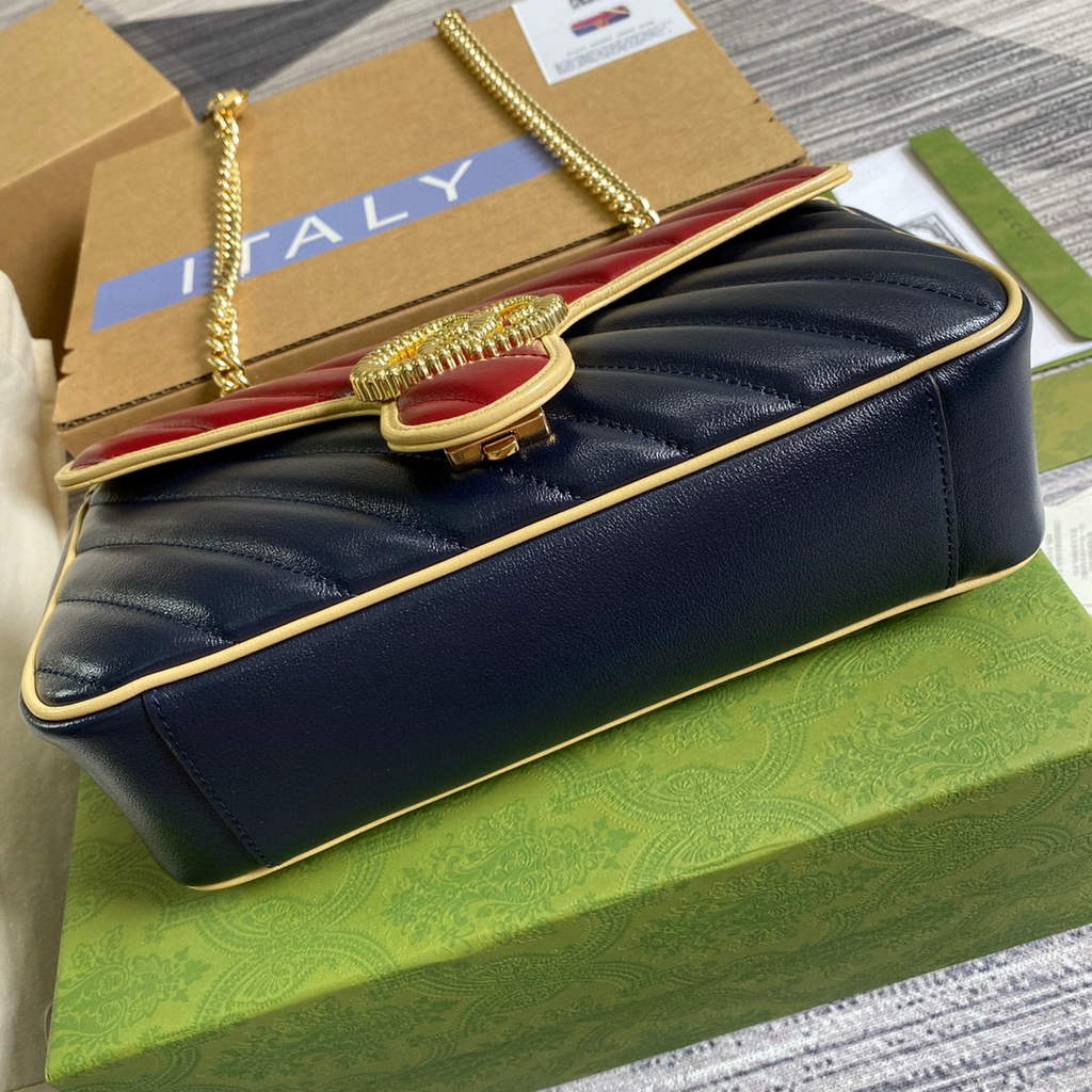 Gucci 443497 GG Marmont Small Shoulder Bag Blue and Red