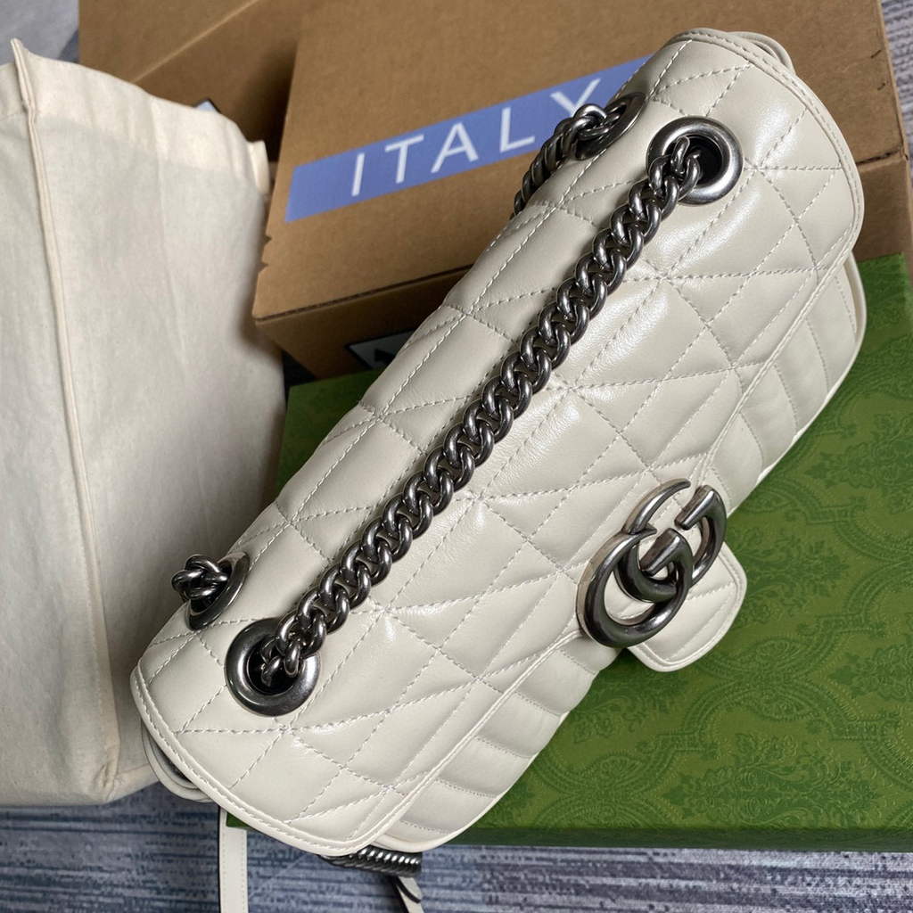 Gucci 443497 GG Marmont Small Shoulder Bag White