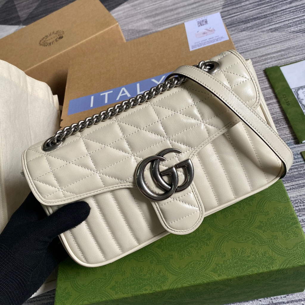 Gucci 443497 GG Marmont Small Shoulder Bag White