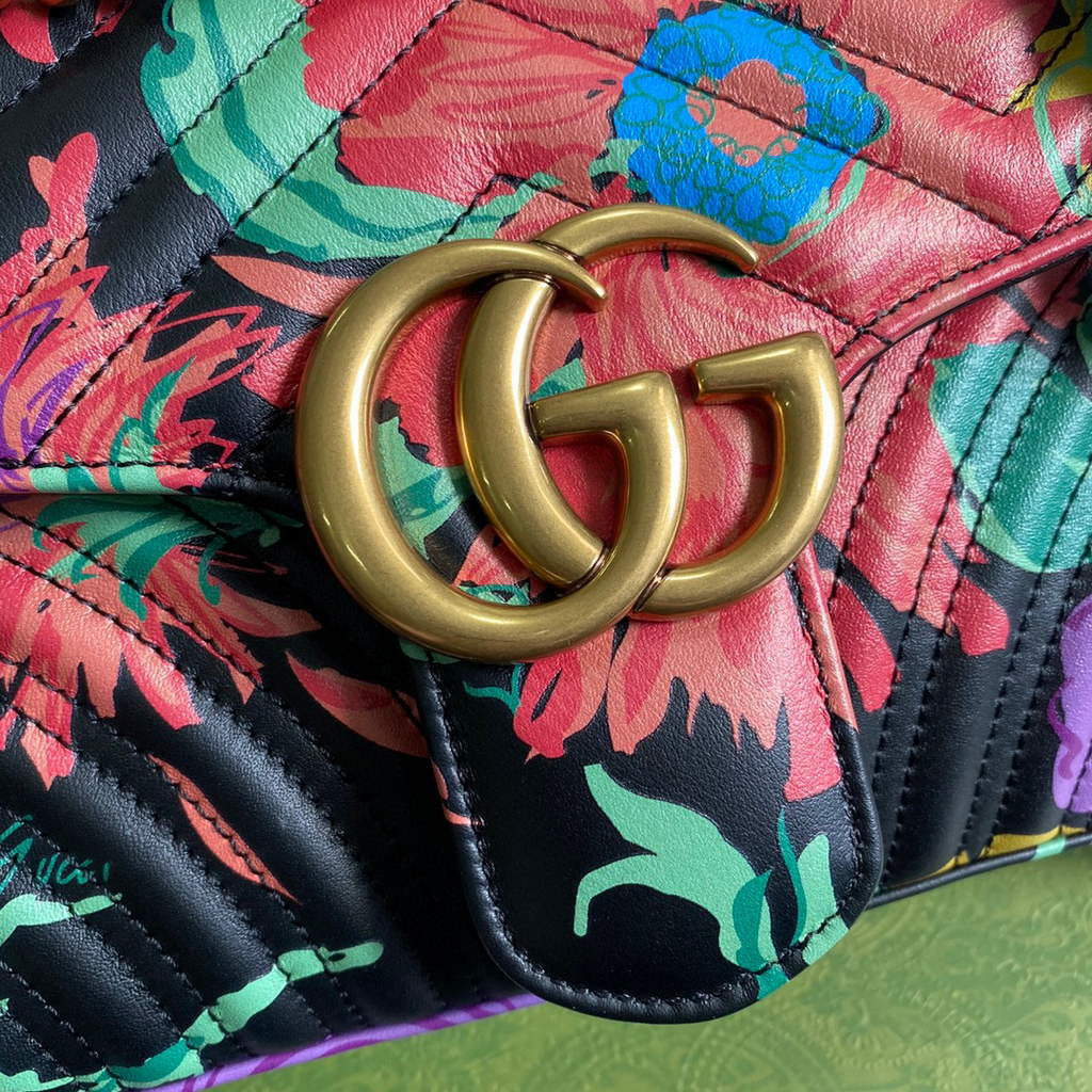 Gucci 443496 GG Marmont Medium Matelass¨¦ Shoulder Bag Black