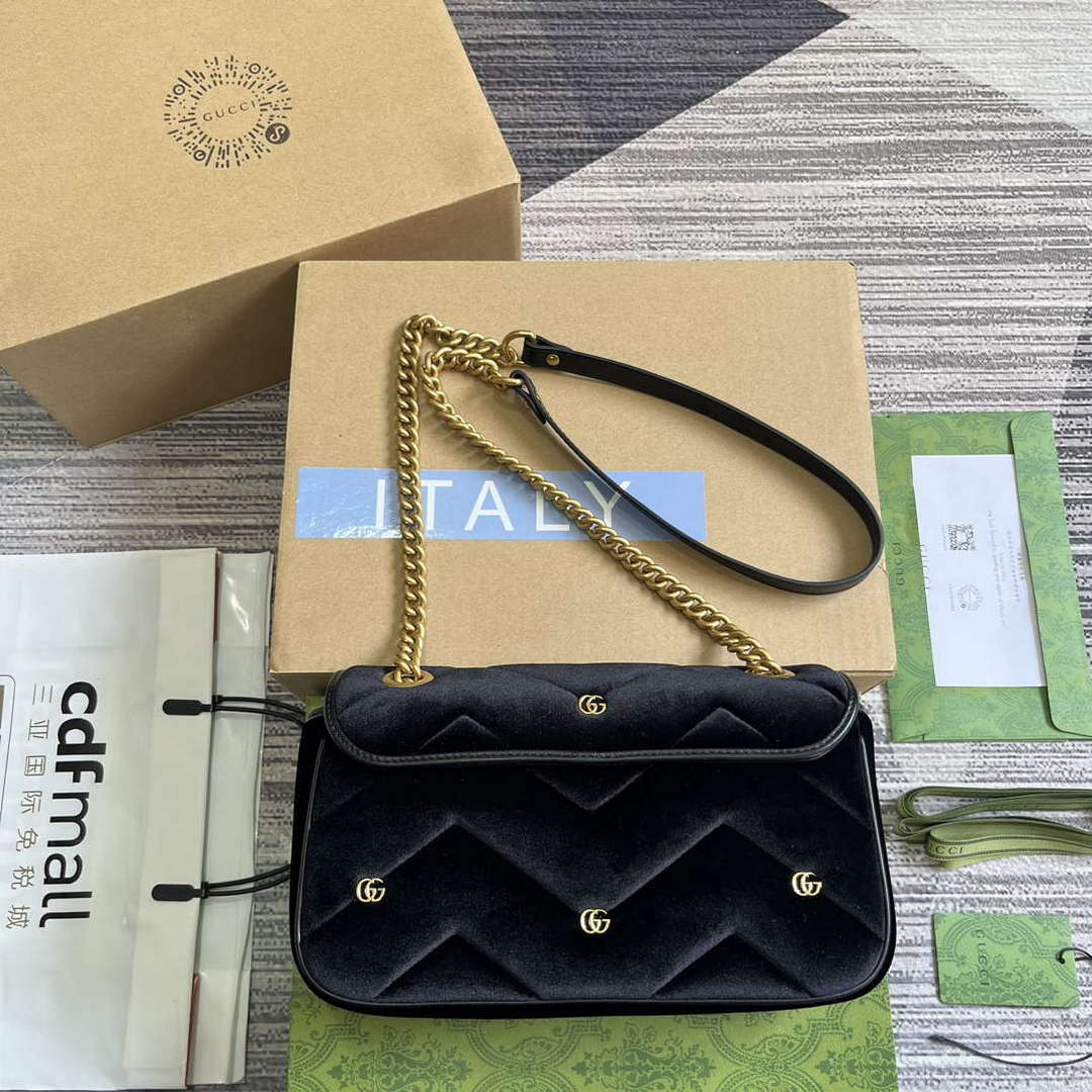 Gucci 443497 GG Marmont Small Shoulder Bag Black Quilted Velvet - Default Title - View 2