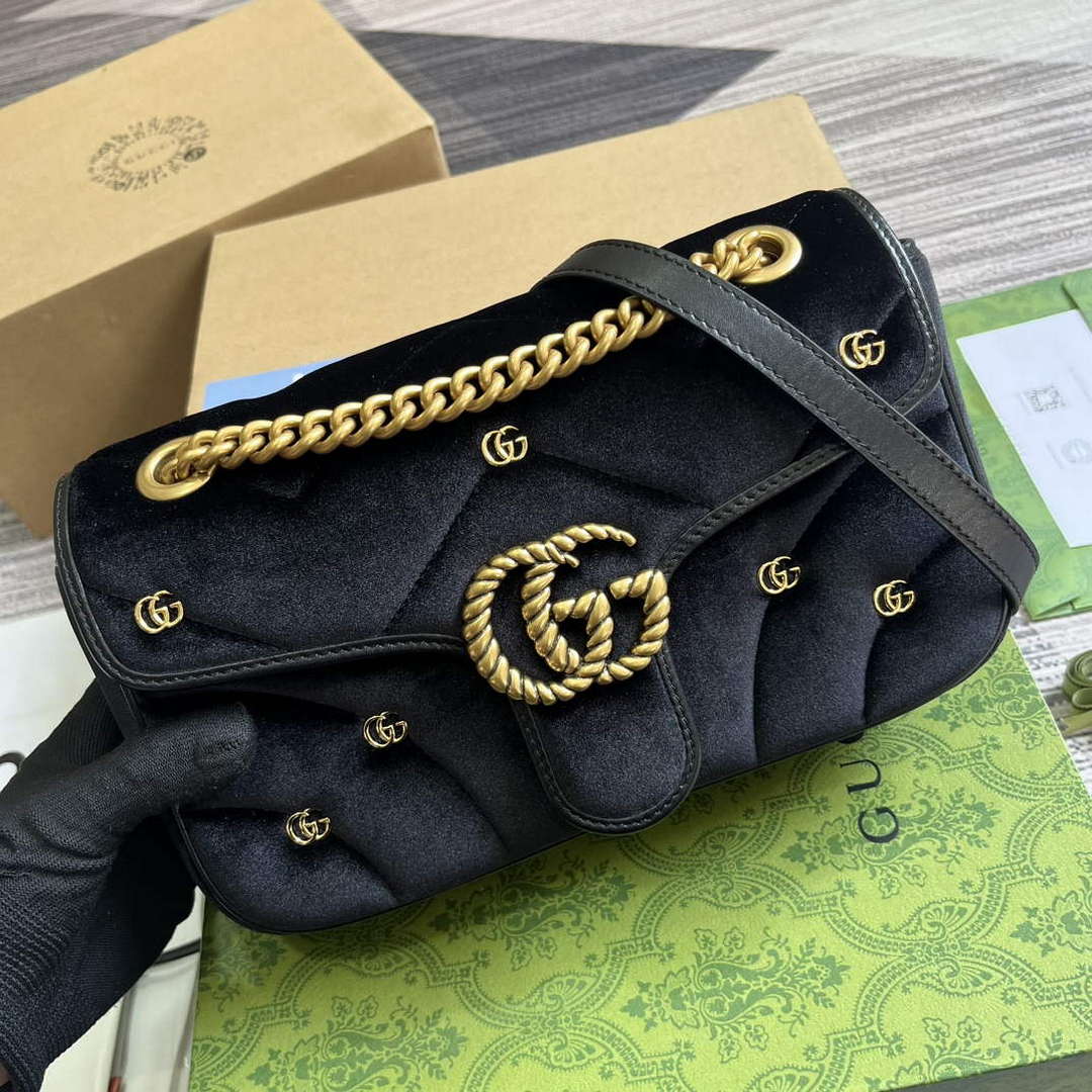 Gucci 443497 GG Marmont Small Shoulder Bag Black Quilted Velvet - Default Title - View 4