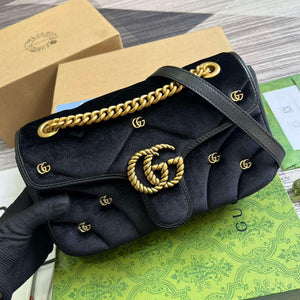 Gucci 443497 GG Marmont Small Shoulder Bag Black Quilted Velvet - Default Title - View 4