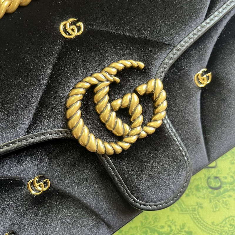 Gucci 443497 GG Marmont Small Shoulder Bag Black Quilted Velvet