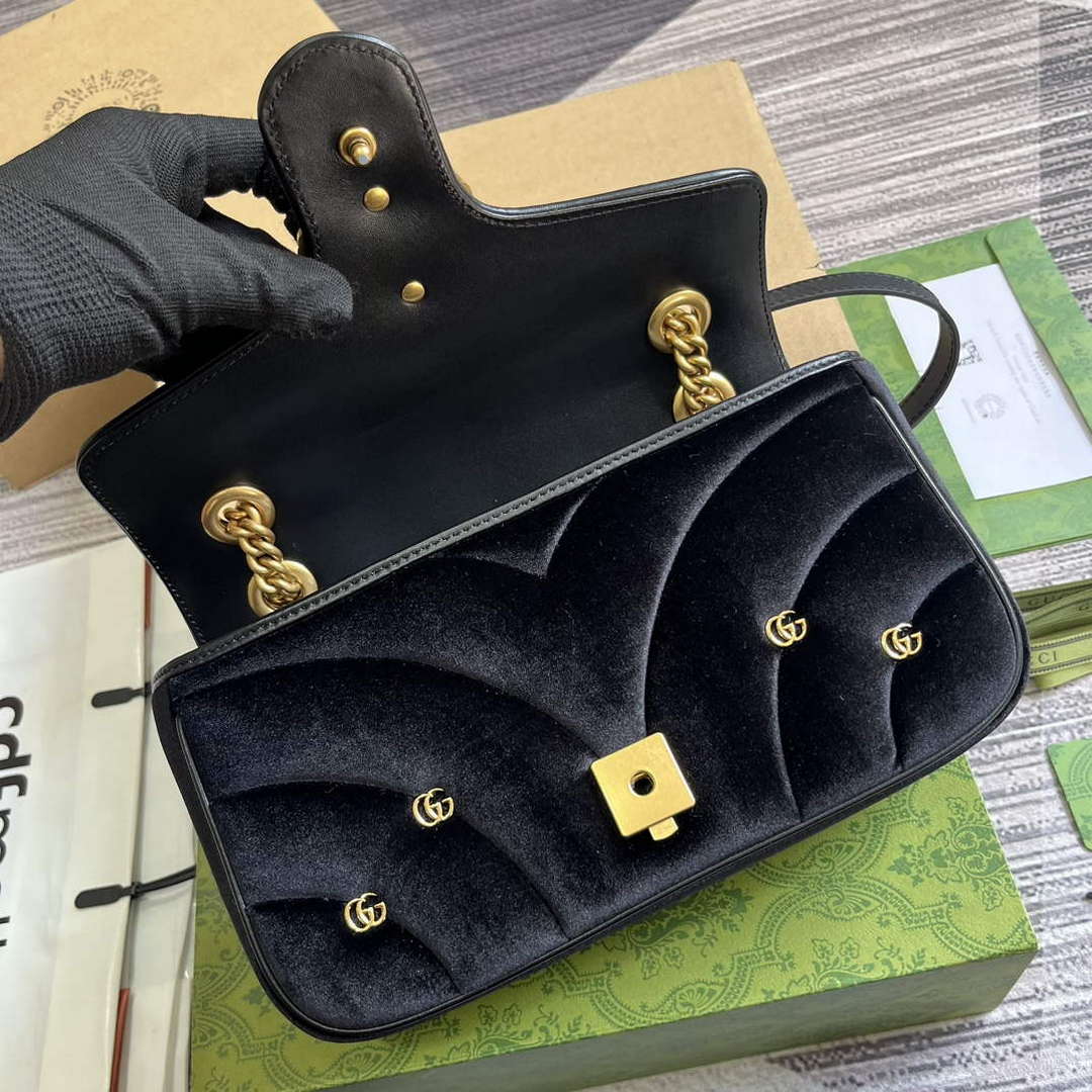 Gucci 443497 GG Marmont Small Shoulder Bag Black Quilted Velvet - Default Title - View 7