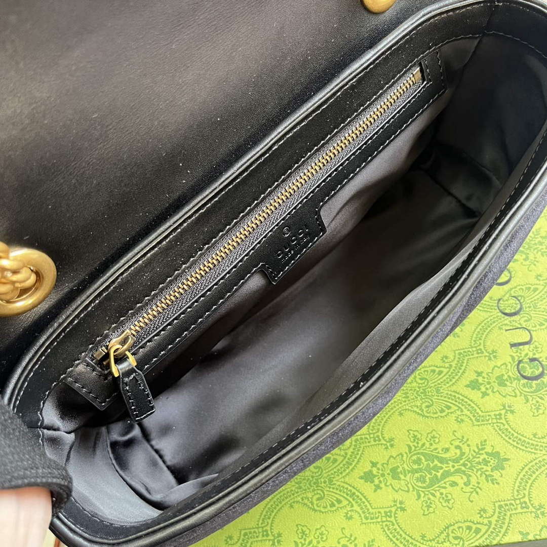 Gucci 443497 GG Marmont Small Shoulder Bag Black Quilted Velvet