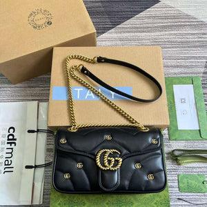 Gucci 443497 GG Marmont Small Shoulder Bag Double G Studs Black - Default Title - View 1