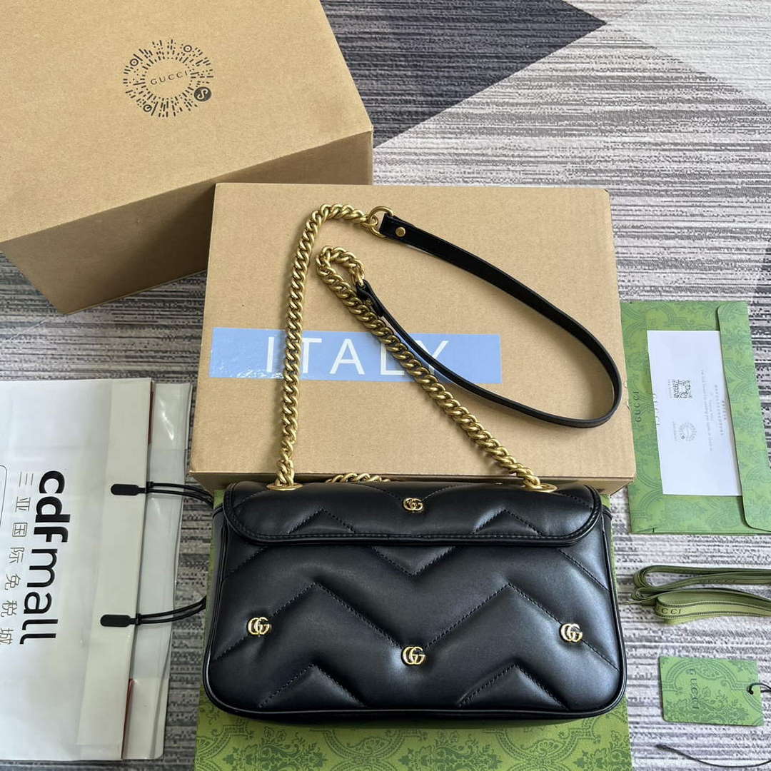 Gucci 443497 GG Marmont Small Shoulder Bag Double G Studs Black - Default Title - View 2