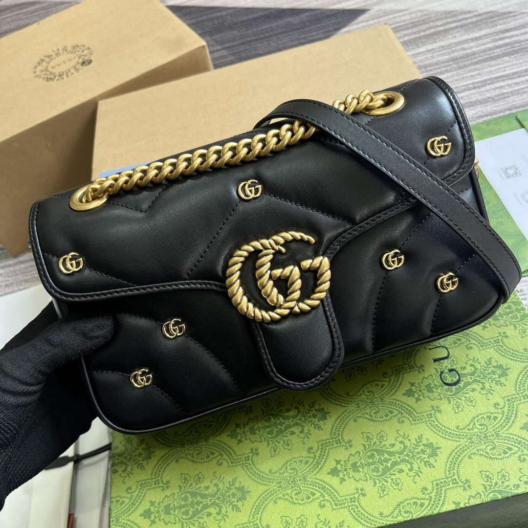 Gucci 443497 GG Marmont Small Shoulder Bag Double G Studs Black - Default Title - View 4