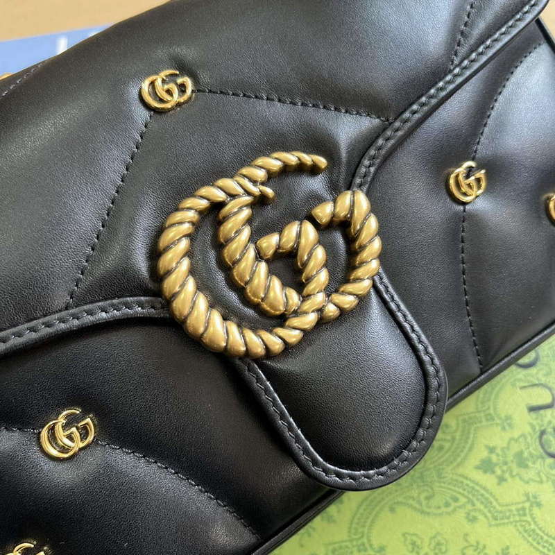 Gucci 443497 GG Marmont Small Shoulder Bag Double G Studs Black