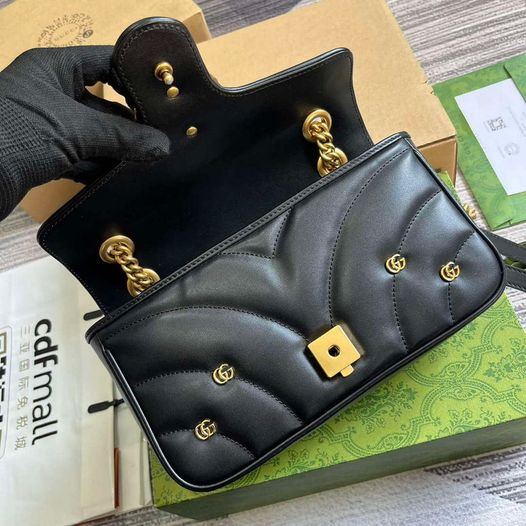 Gucci 443497 GG Marmont Small Shoulder Bag Double G Studs Black