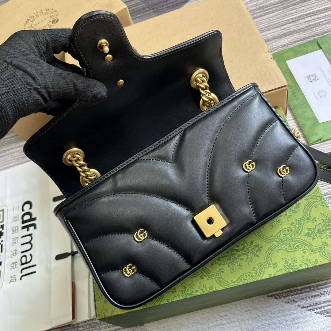 Gucci 443497 GG Marmont Small Shoulder Bag Double G Studs Black