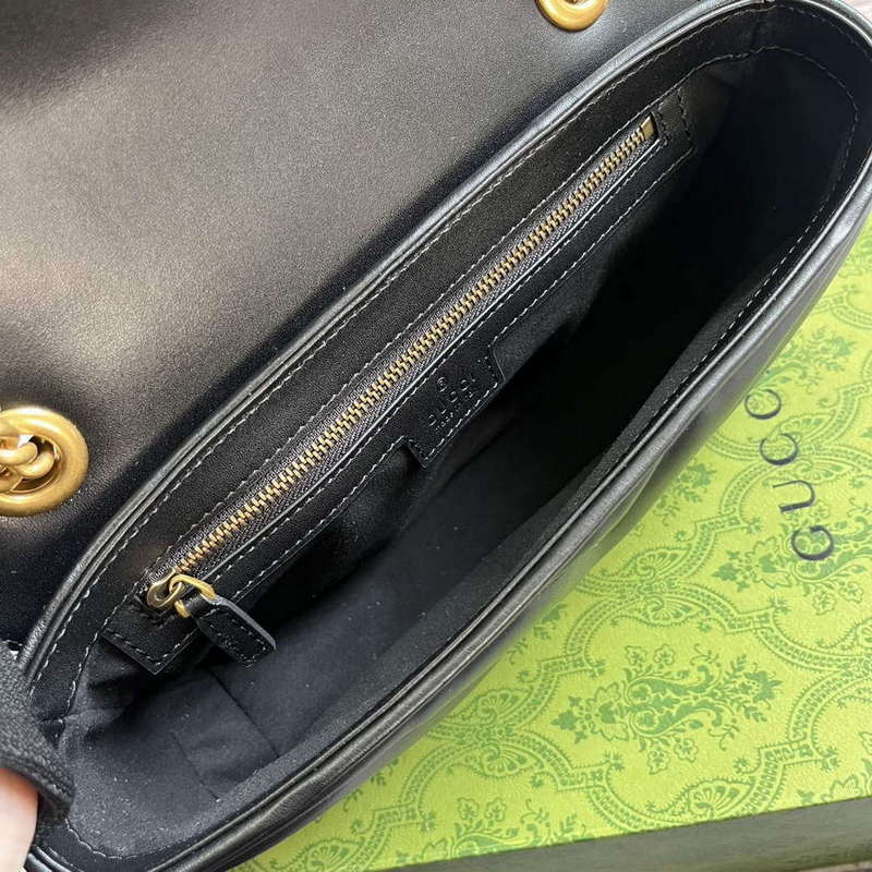 Gucci 443497 GG Marmont Small Shoulder Bag Double G Studs Black