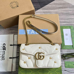 Gucci 443497 GG Marmont Small Shoulder Bag Double G Studs White - Default Title - View 1