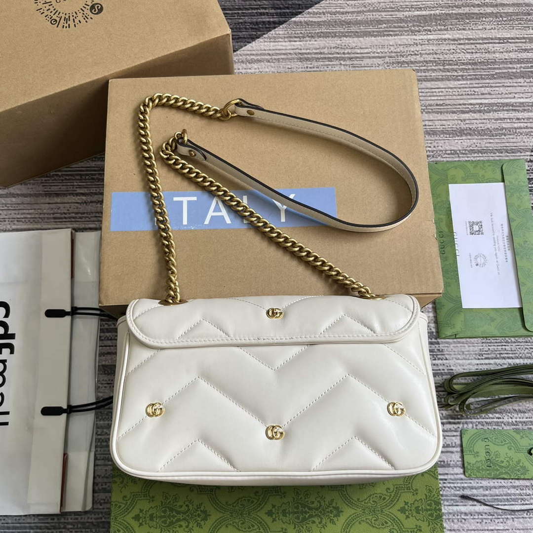 Gucci 443497 GG Marmont Small Shoulder Bag Double G Studs White