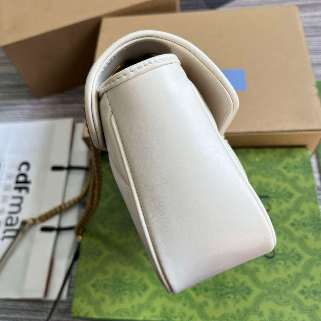 Gucci 443497 GG Marmont Small Shoulder Bag Double G Studs White