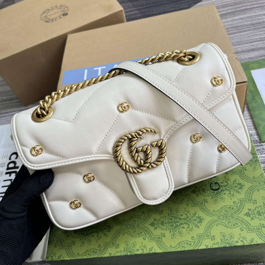 Gucci 443497 GG Marmont Small Shoulder Bag Double G Studs White - Default Title - View 4