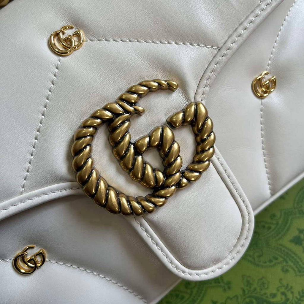 Gucci 443497 GG Marmont Small Shoulder Bag Double G Studs White
