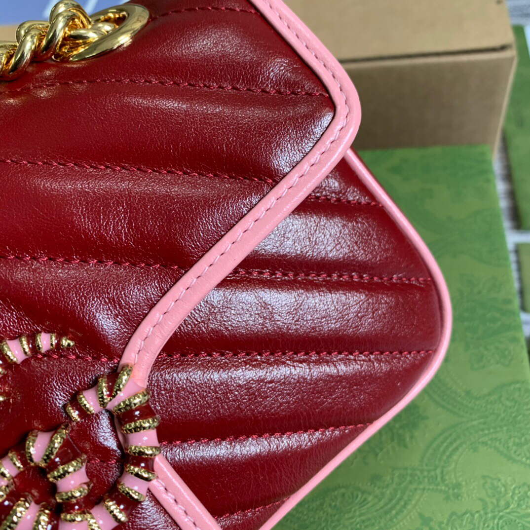 Gucci 446744 GG Marmont Mini Matelass¨¦ Shoulder Bag Dark Red