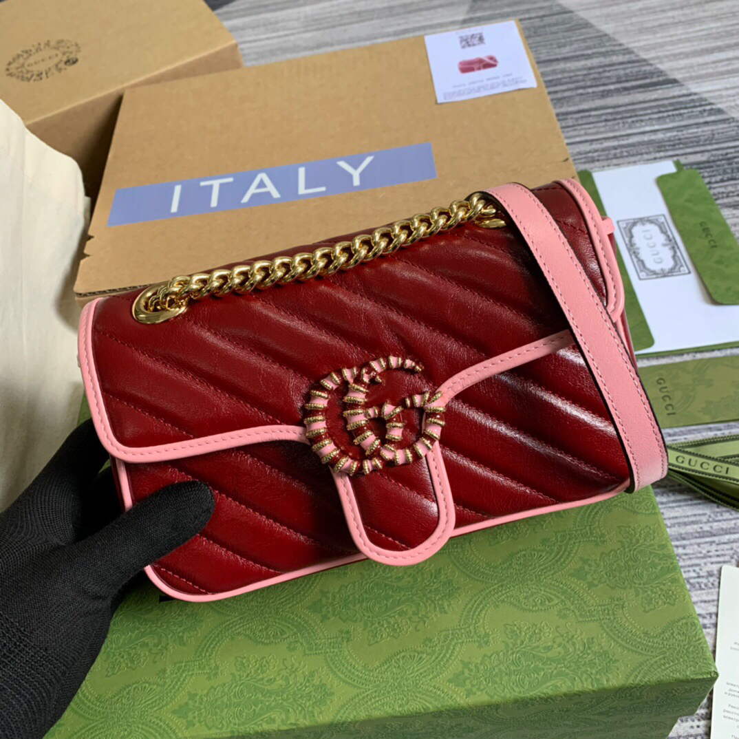Gucci 446744 GG Marmont Mini Matelass¨¦ Shoulder Bag Dark Red