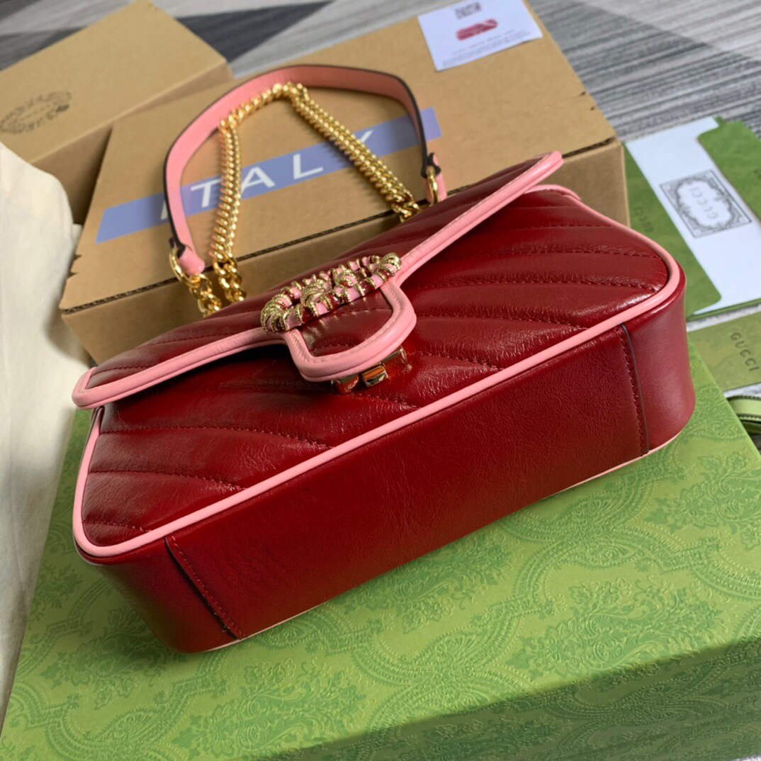 Gucci 446744 GG Marmont Mini Matelass¨¦ Shoulder Bag Dark Red