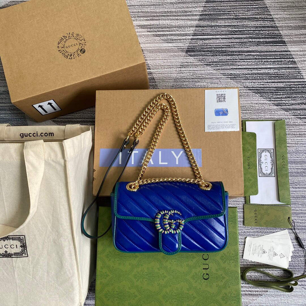 Gucci 446744 GG Marmont Mini Matelass¨¦ Shoulder Bag Dark Blue