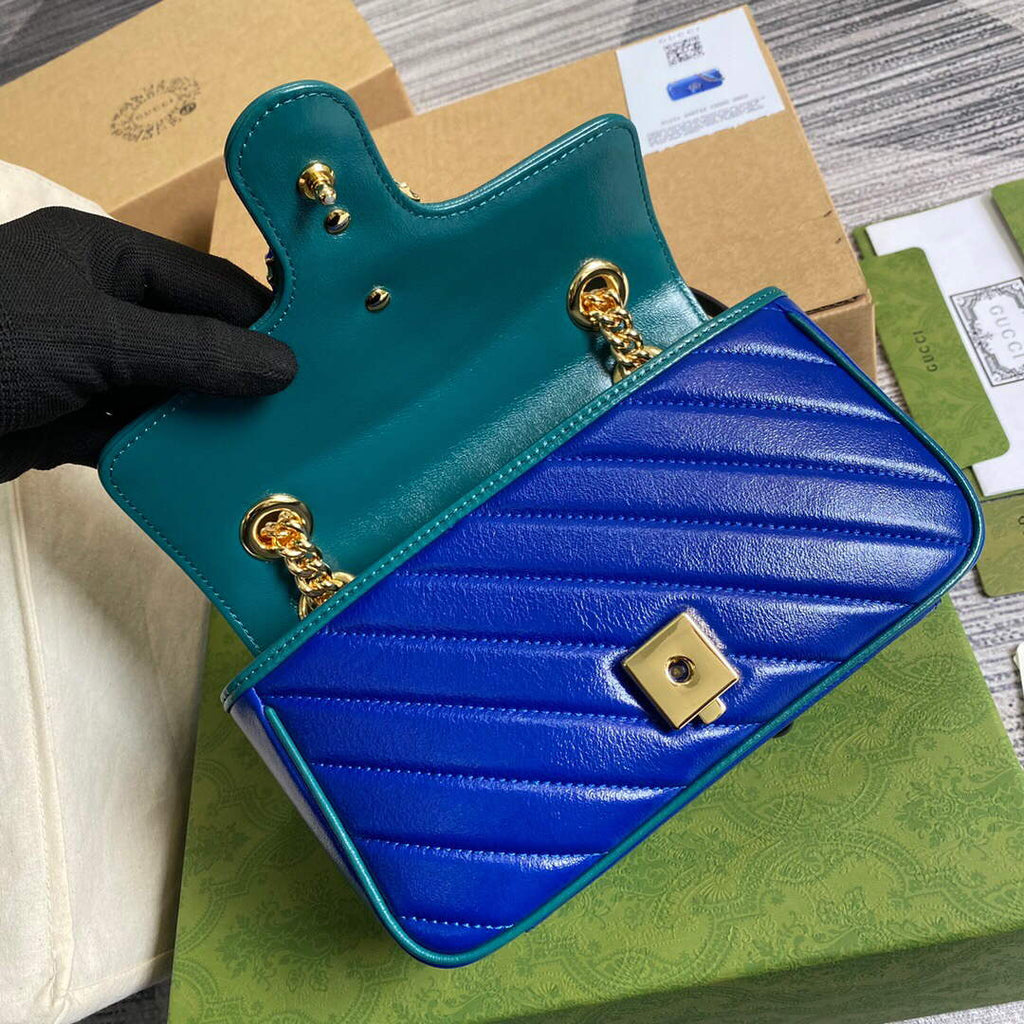 Gucci 446744 GG Marmont Mini Matelass¨¦ Shoulder Bag Dark Blue