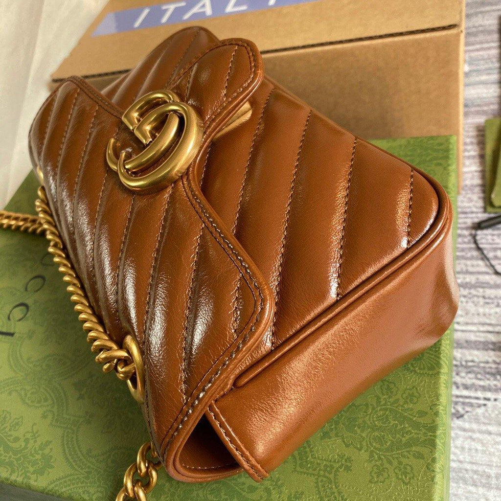 Gucci 446744 GG Marmont Matelass¨¦ Mini Bag Brown - luxibagsmall