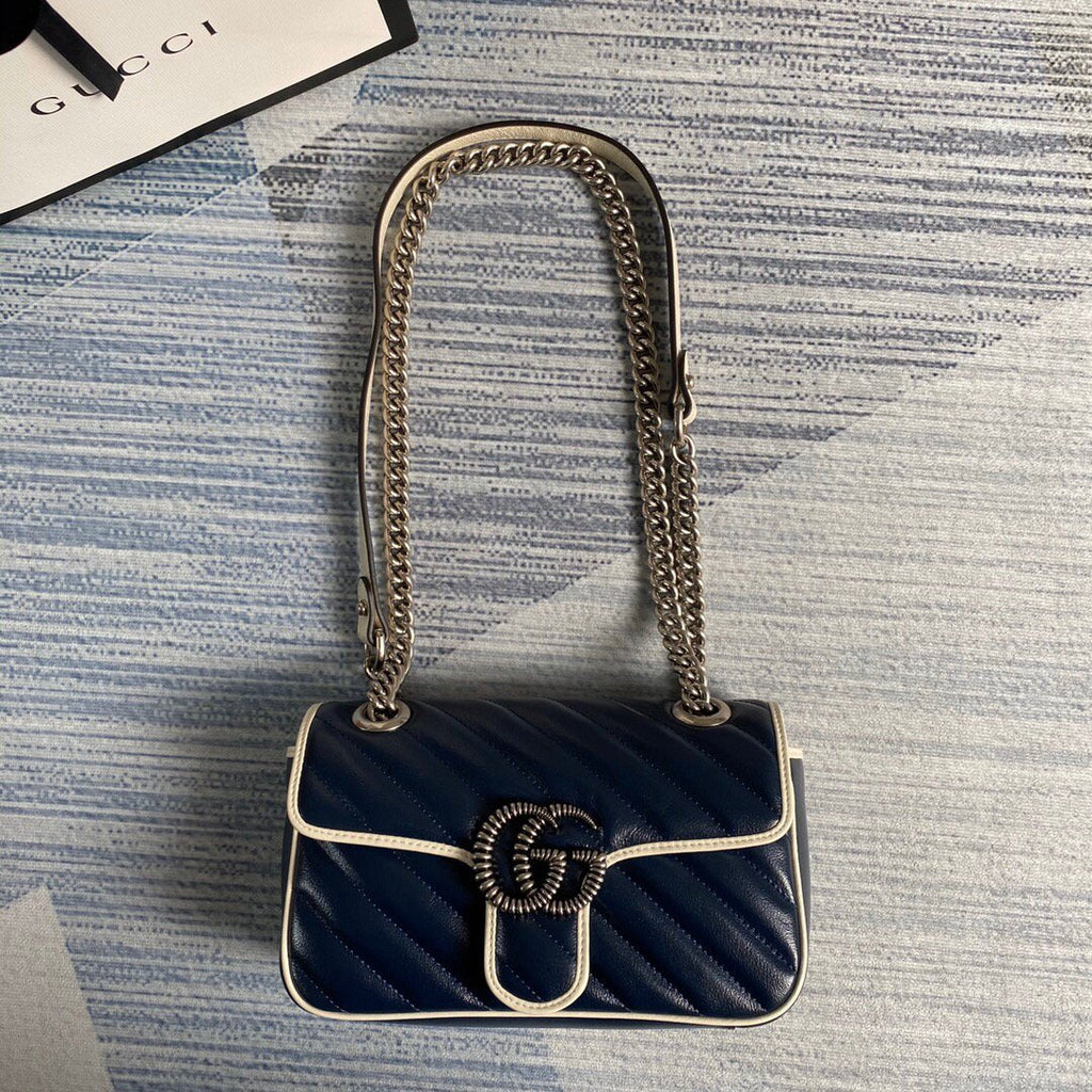 Gucci 446744 GG Marmont Matelass¨¦ Mini Bag Navy Blue - luxibagsmall