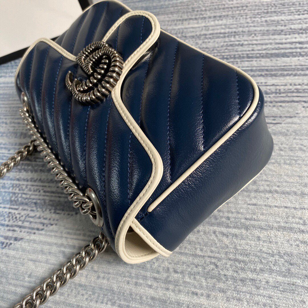 Gucci 446744 GG Marmont Matelass¨¦ Mini Bag Navy Blue - luxibagsmall