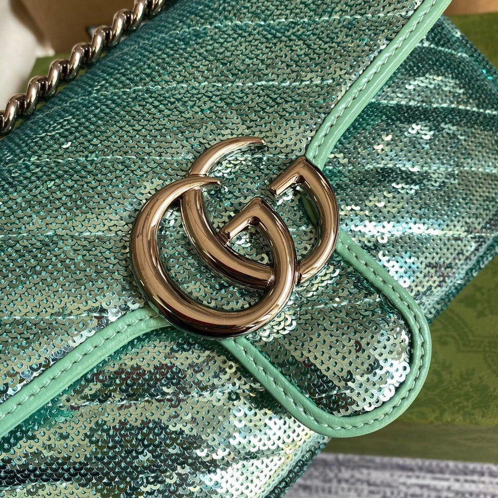 Gucci 446744 GG Marmont Mini Sequin Shoulder Bag Green - luxibagsmall