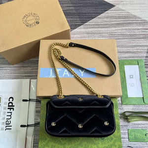 Gucci 446744 GG Marmont Mini Shoulder Bag Black Quilted Velvet - Default Title - View 2