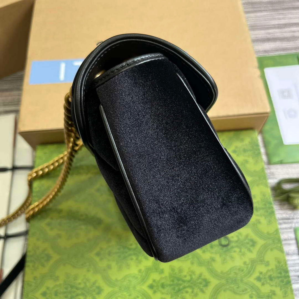 Gucci 446744 GG Marmont Mini Shoulder Bag Black Quilted Velvet