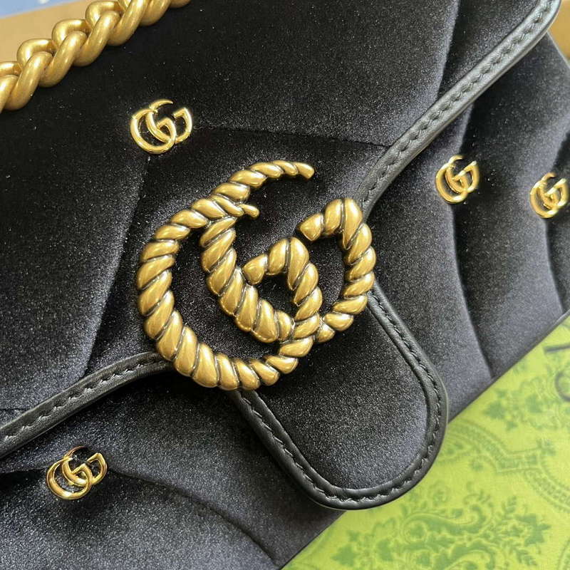 Gucci 446744 GG Marmont Mini Shoulder Bag Black Quilted Velvet