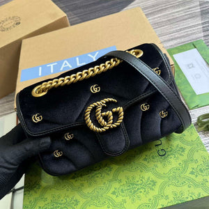 Gucci 446744 GG Marmont Mini Shoulder Bag Black Quilted Velvet - Default Title - View 5