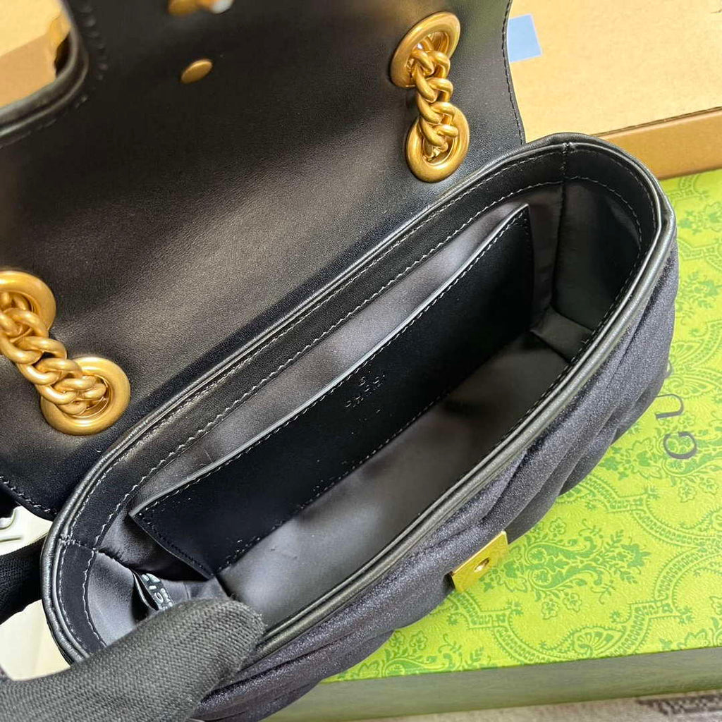 Gucci 446744 GG Marmont Mini Shoulder Bag Black Quilted Velvet