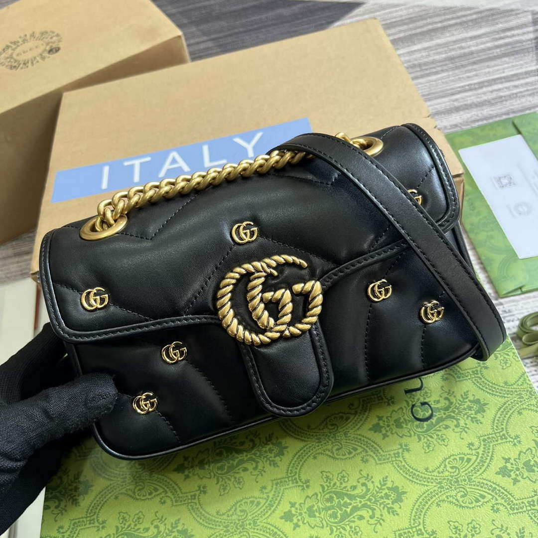 Gucci 446744 GG Marmont Mini Shoulder Bag Double G Studs Black - Default Title - View 4