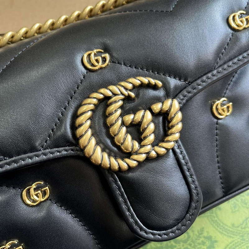 Gucci 446744 GG Marmont Mini Shoulder Bag Double G Studs Black