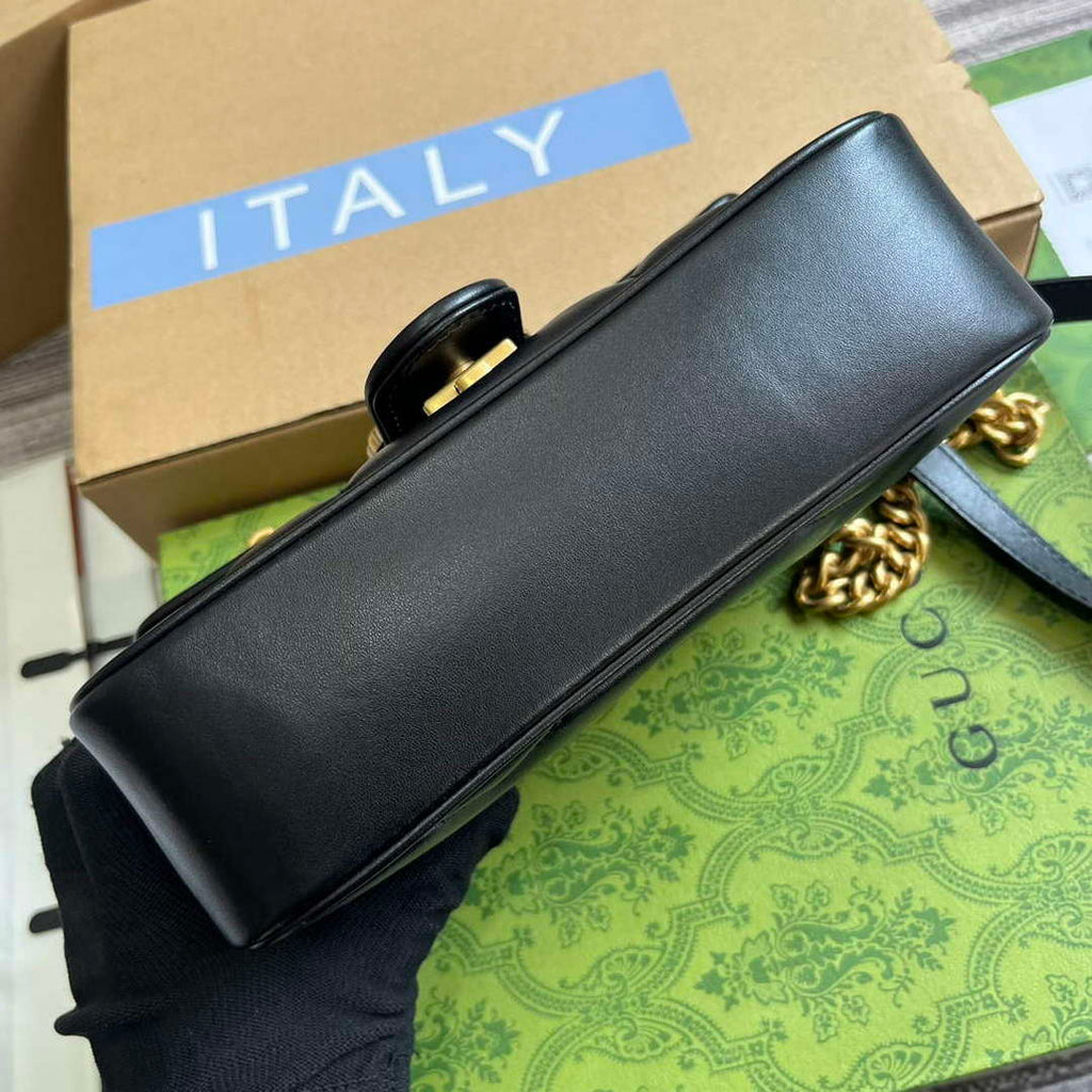 Gucci 446744 GG Marmont Mini Shoulder Bag Double G Studs Black