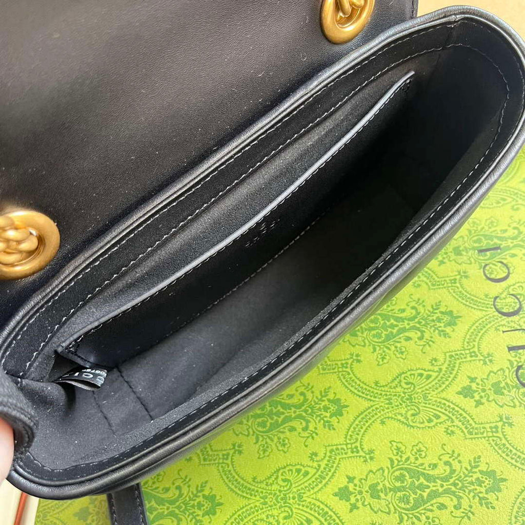 Gucci 446744 GG Marmont Mini Shoulder Bag Double G Studs Black
