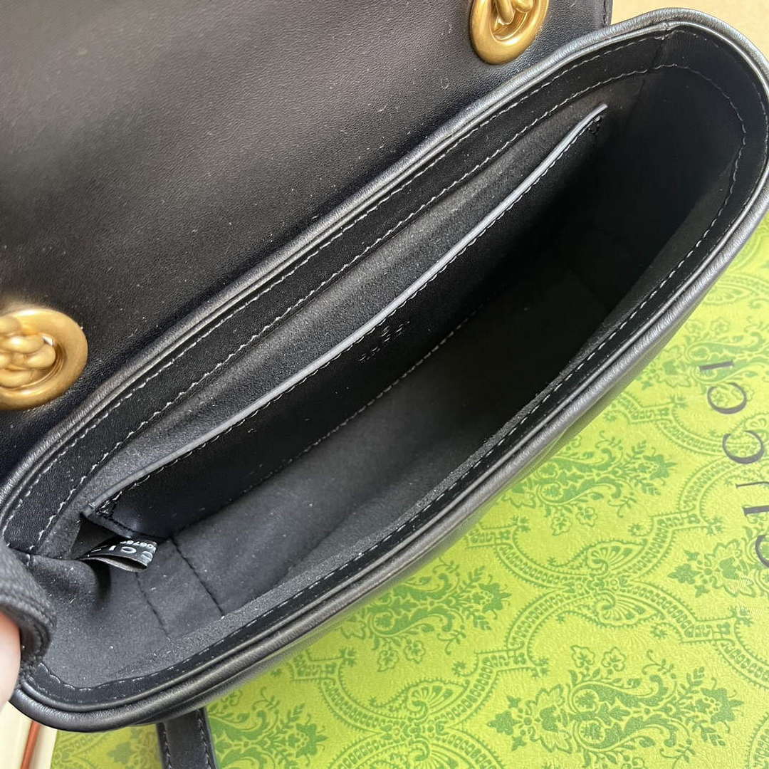 Gucci 446744 GG Marmont Mini Shoulder Bag Double G Studs Black