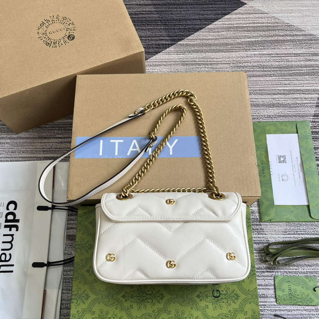 Gucci 446744 GG Marmont Mini Shoulder Bag Double G Studs White - Default Title - View 2